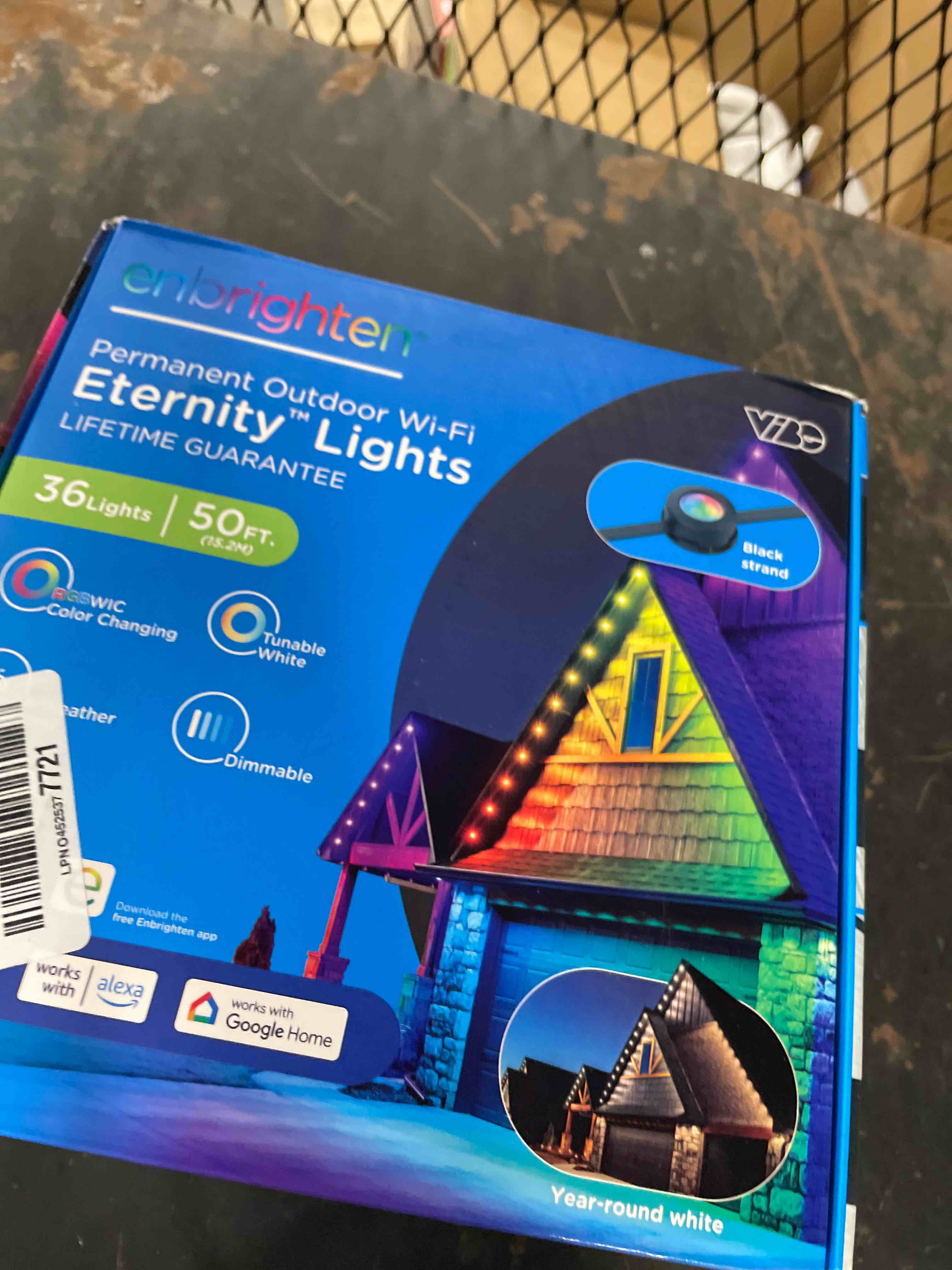 Condition photo showing New/Like New for Enbrighten Eternity Permanent Outdoor Lights, 50ft with 36 RGBWIC LEDs, Smart Eave Lights, Endless Light Colors, Daily and Accent Lighting, IP67 Waterproof, Compatible with Alexa, Google Home, 82729
