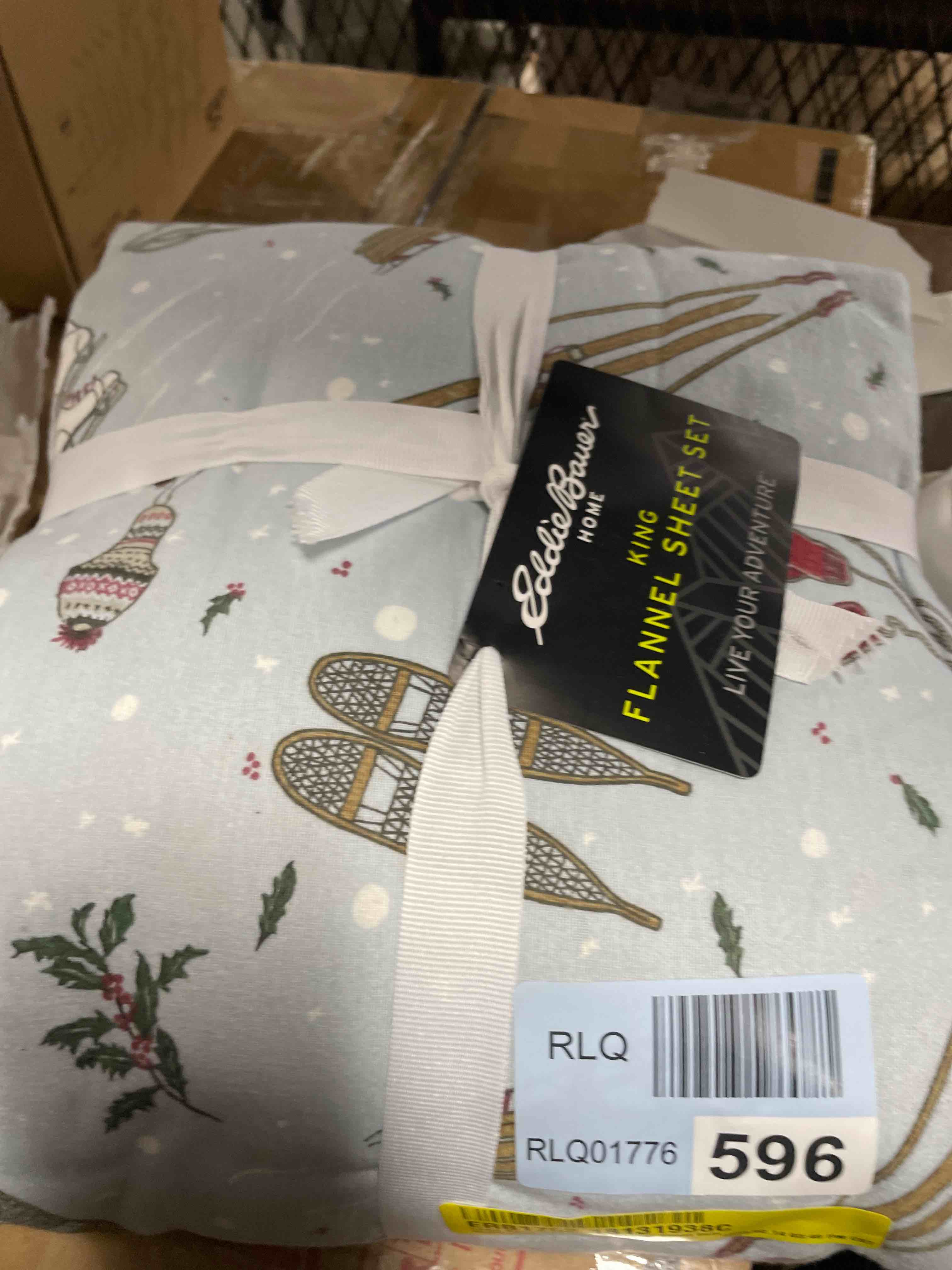 Condition photo showing New/Like New for Snow Days 4-Piece Pastel Blue Graphic Flannel Queen Sheet Set