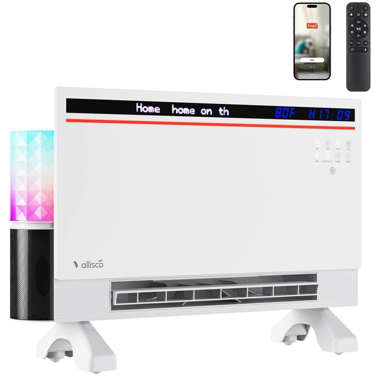 Smart Electric Space Heater with Bluetooth Speaker & RGB Light,