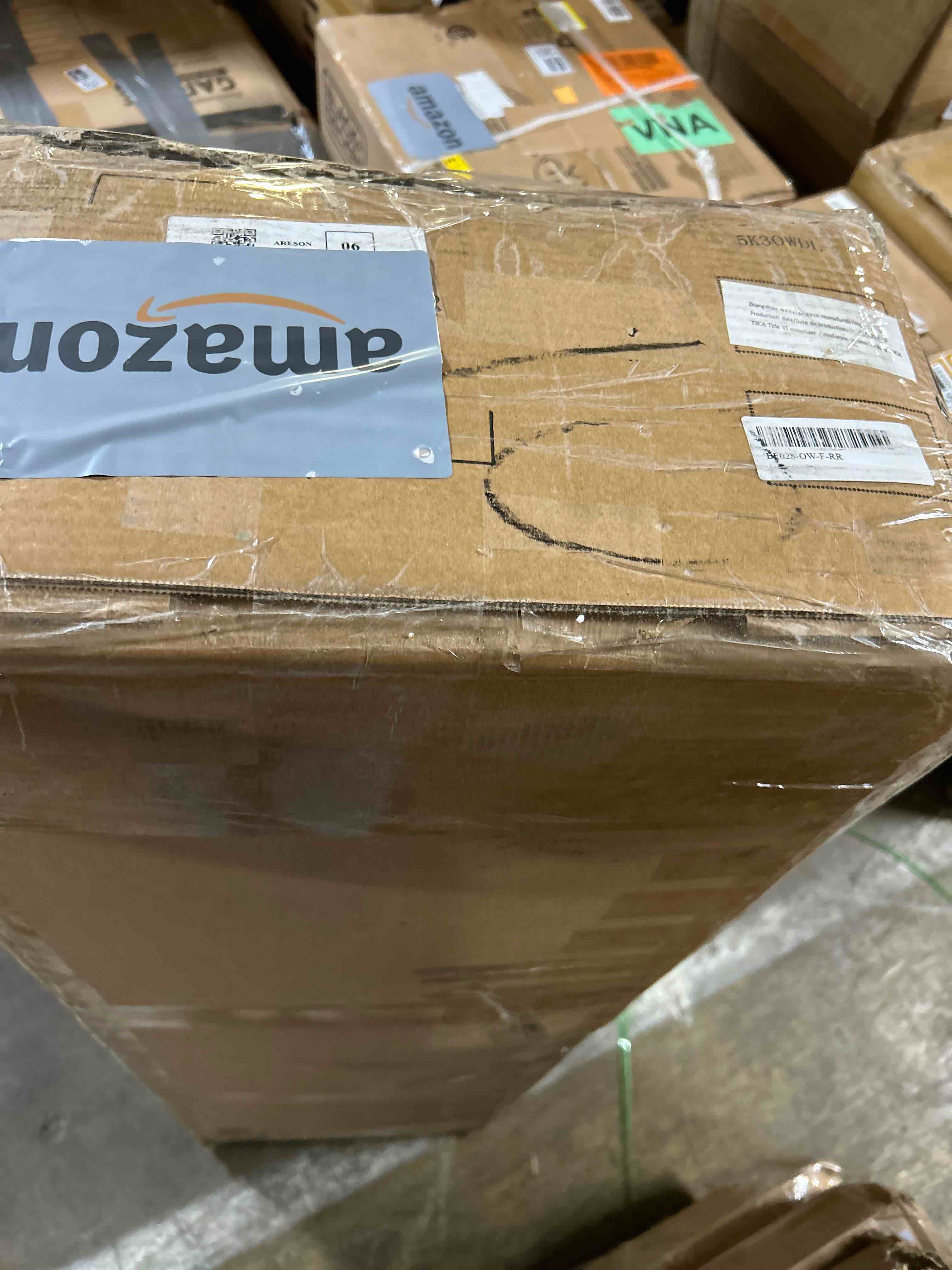 Condition photo showing As Is for Rolanstar Full Bed Frame with Drawers, Storage Headboard with Charging Station and LED Lights, Upholstered Bed with Heavy Duty Wood Slats, No Box Spring Needed, Noise Free, Easy Assembly, Beige(Part of bed frame only)