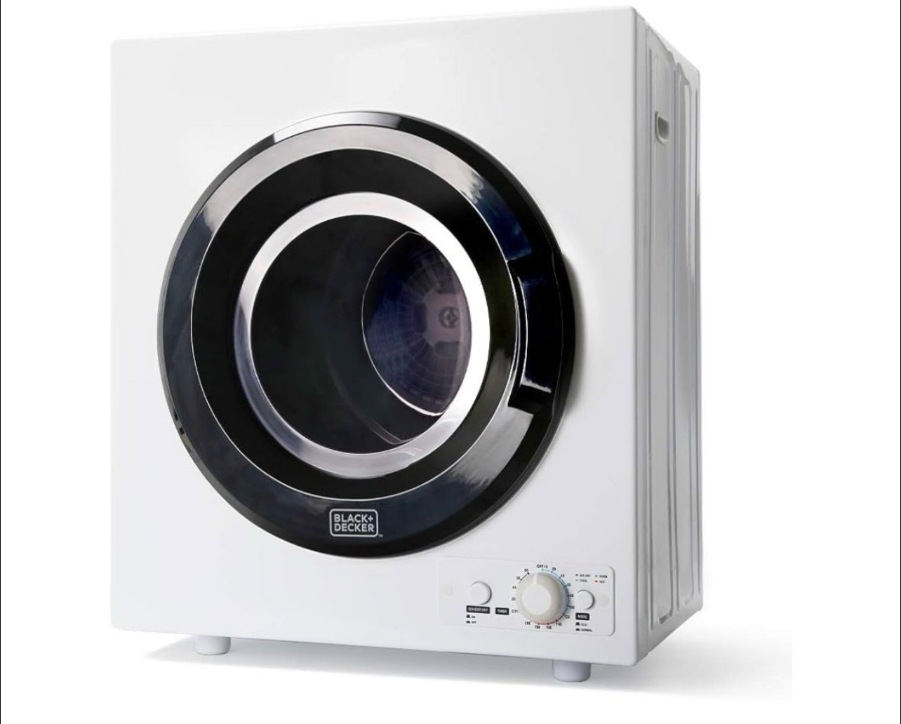 black+decker bced26 compact dryer for standard wall outlet, small, 5 modes, load volume 8.8 lbs., white