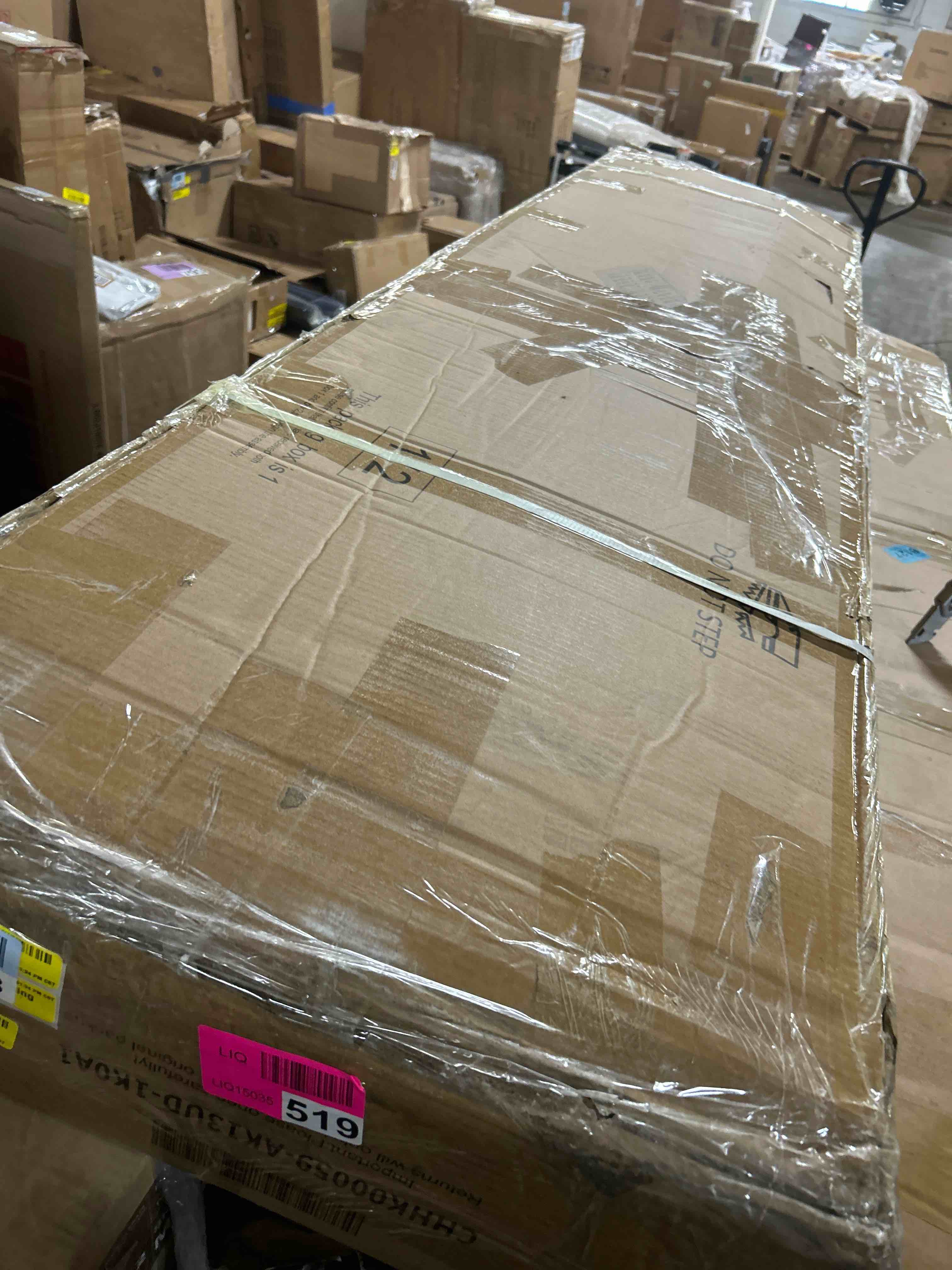 Condition photo showing As Is for Multifunction Smart Queen Bed Frame Upholstered Platform with Massage Recliner/Bluetooth Speaker/USB Charging Station/Storage Drawers, Leather Headboard/Strong Wooden Slats, Grey-L Side(Box 1)