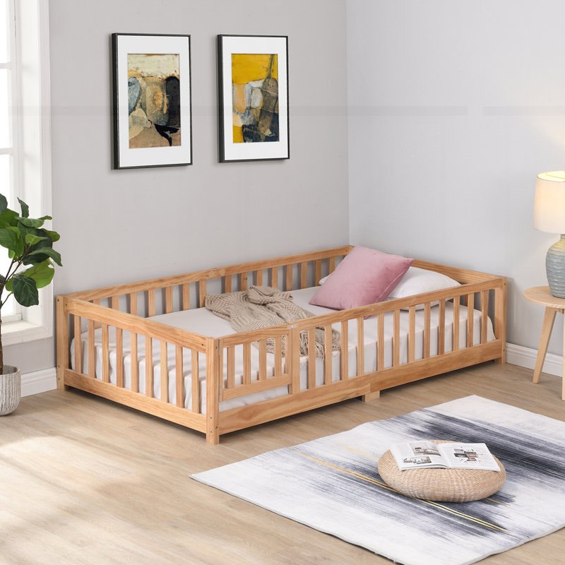 Solid Wood Platform Bed Frame with Fence Twin