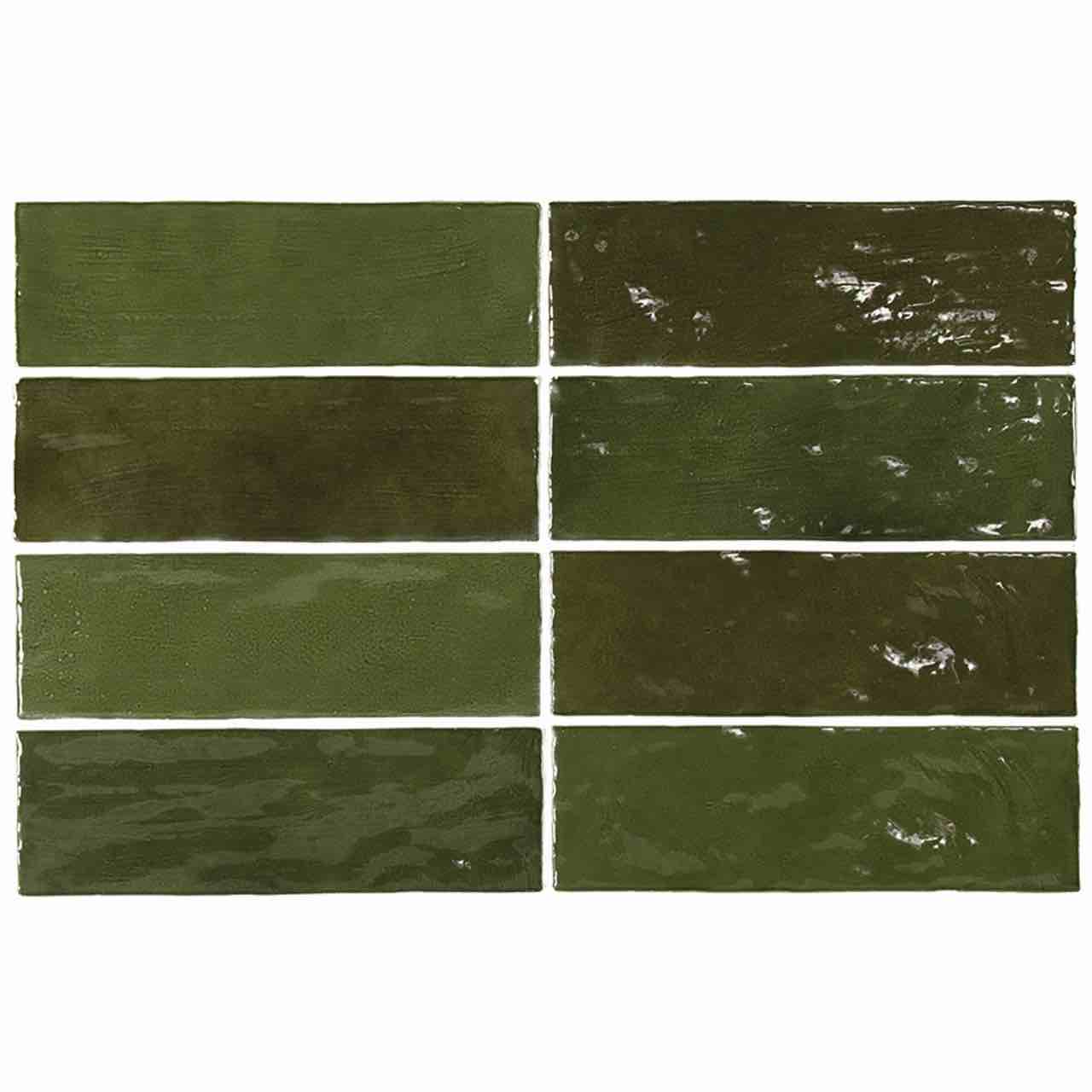 Equipe Ceramica La Riviera Botanical Green Glossy Ceramic 2.5x8 Backsplash Wall Tile, 5.38 Sq/Ft per Box, 11 Boxes Total