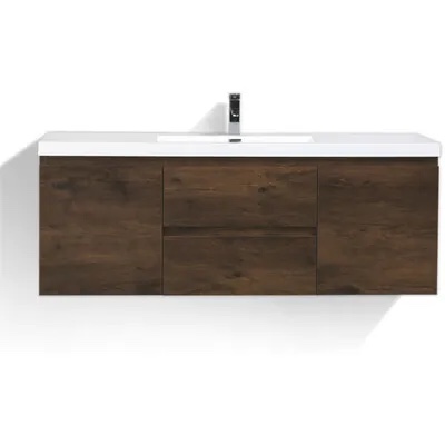 Rosewood Wall Mounted Double Bathroom Vanity with 2 Cabinets, 2 Drawers with Inlet Handles. Sink top sold separately , 59 L x 19 W x 20 H