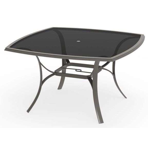 Hampton Bay Rust Resistant Powder Coated Steel Square Dining Table in Pewter with Tempered Glass Table Top. 
