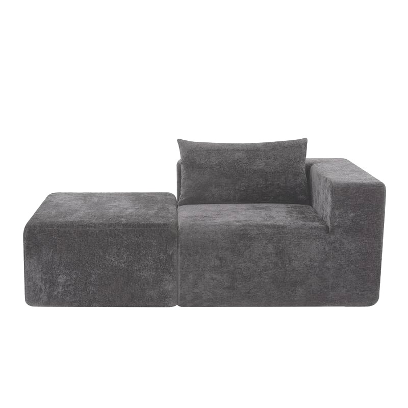 Adaline Grey Chenille Modern Cloud Modular Corner Chair with Ottoman. Pillow sold separately 