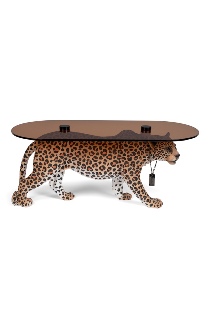 Panther Sculpture Coffee Table Base by Bold Monkey. Oval glass table top can be easily purchased through Glass Tops, or wayfair for under $100. Base in brand new condition.