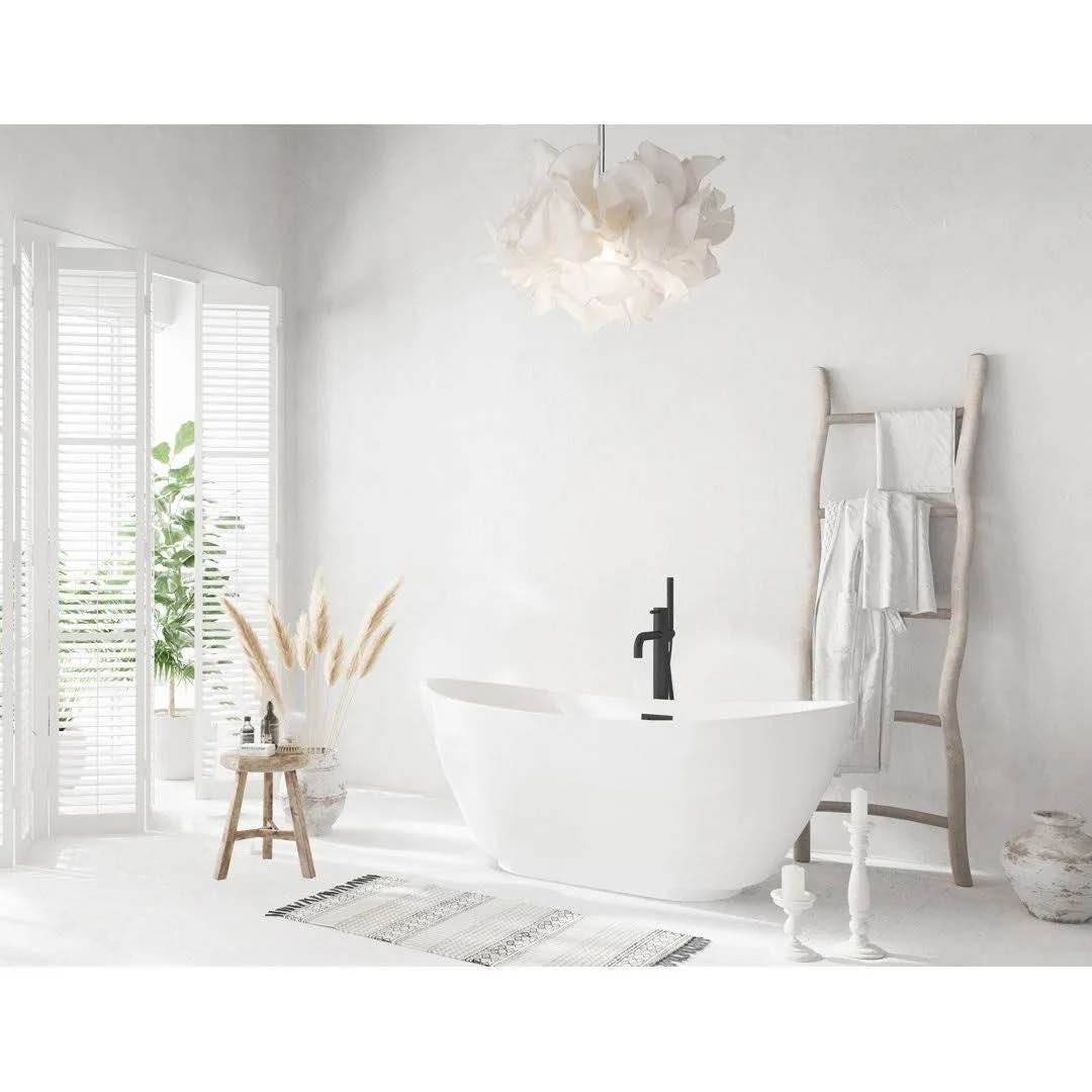 Labrusca 62'' Oval Fiberglass Soaking Bathtub in White with Brushed Gold Hardware. 62'' L X 28.3'' W X 24'' H