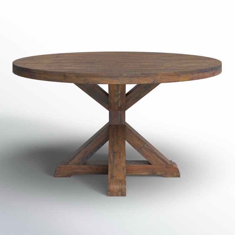 Bianca Round 54”x30” Dining Table in Medium Brown with Sturdy Pedestal Base and Weathered Finish