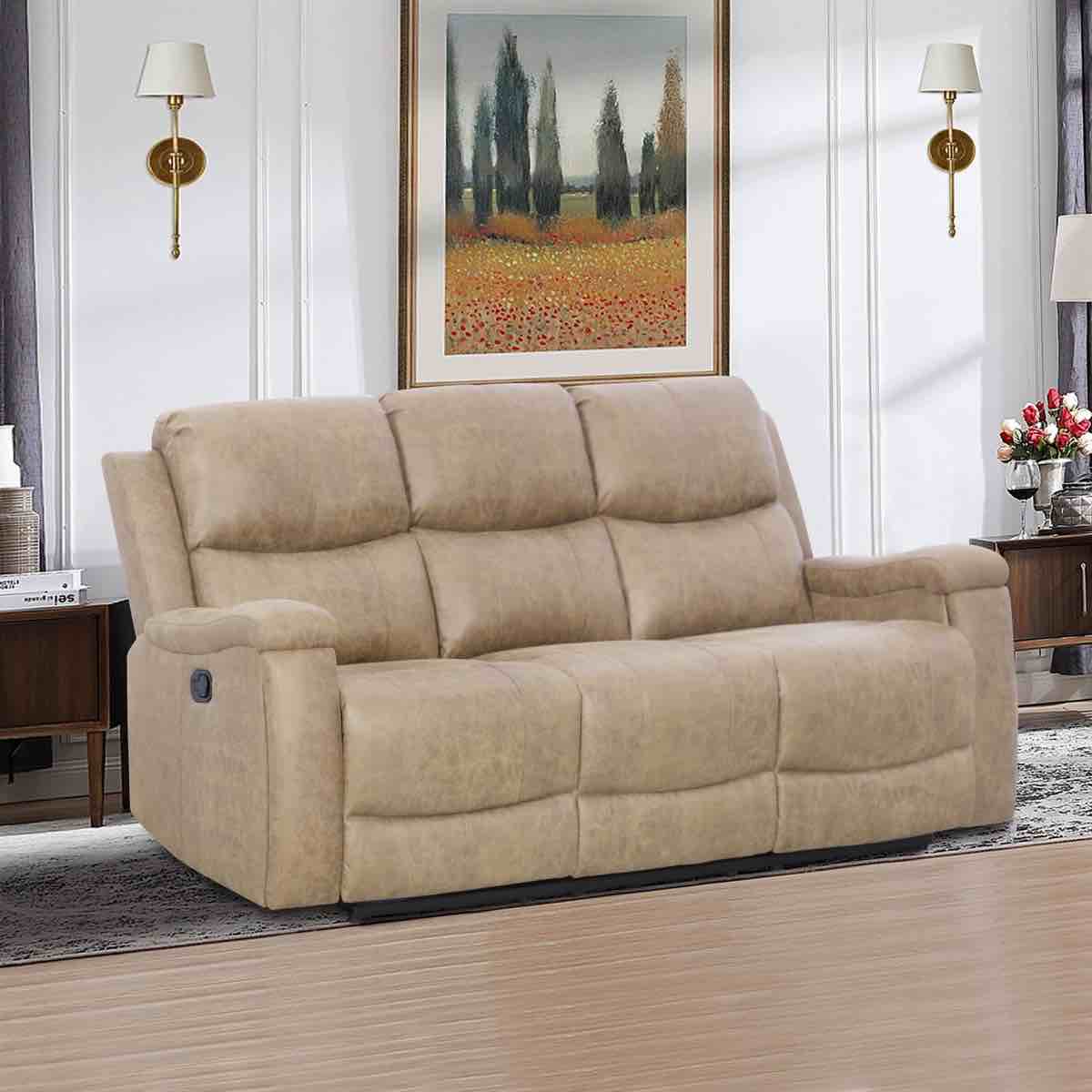 ilkeston 79" wide vegan leather manual reclining sofa, 3-seater recliner couch with cup holders. 