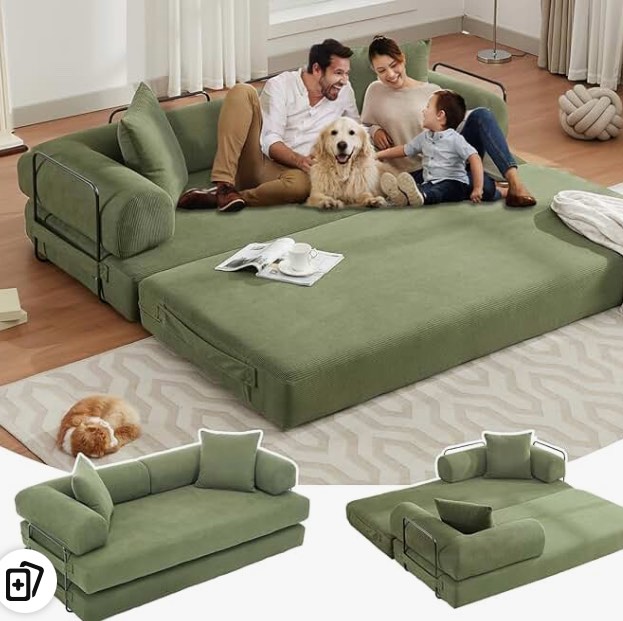 green 81.8* King Size Convertible Sleeper Sofa Bed With 2 Pillows, Corduroy (cushion only) 