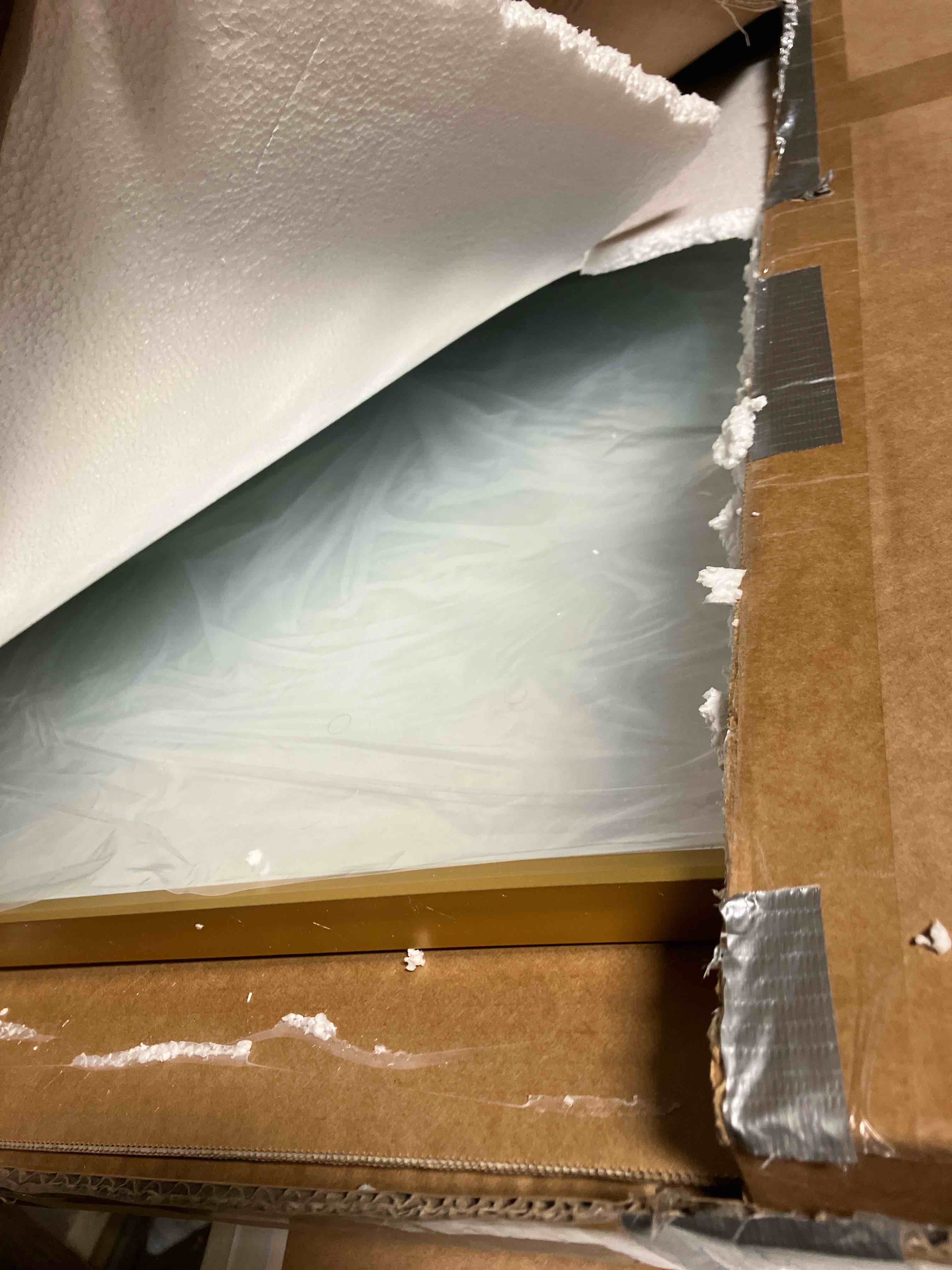 Condition photo showing New/Like New for TETOTE Brushed Gold Mirror Beveled Frame 72" x 36" Large Brass Gold Rectangle Bathroom Vanity Wall Mirror for Over Sink, Modern Farmhouse, Tempered Glass, Shatterproof, Stronger Frame