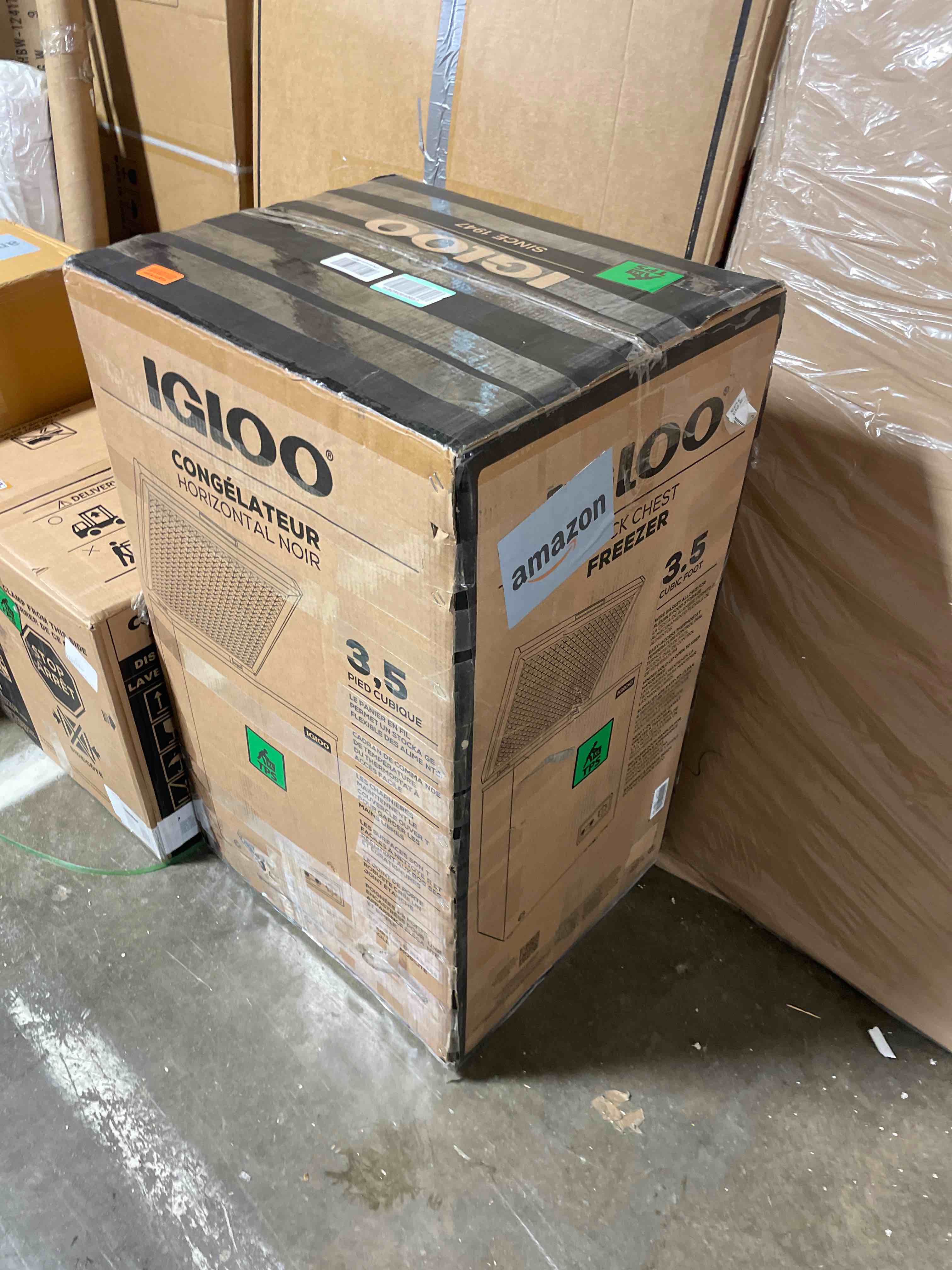 Condition photo showing New/Like New for Igloo 3.5 Cu. Ft. Chest Freezer with Removable Basket and Front Defrost Water Drain, Small Deep Freezer Perfect for Homes, Garages, and RVs, Black