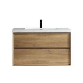 kingdee 41.7 in. w x 19.6 in. d x 23.6 in. h wall mounted single bath vanity in oak with 2 soft-close drawers and inlet handles
