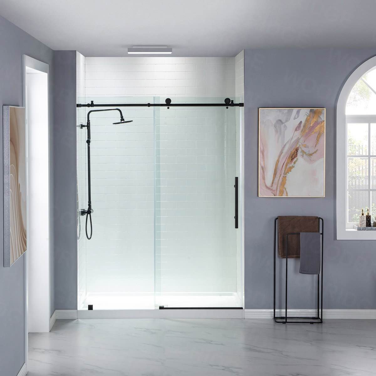 56"-60" W x 76" H Sliding Frameless Shower Door | 3/8" (10mm) Thickened Upgrade Tempered Glass | Black Matte Stainless Steel Hardware | Safe, Explosion-Resistant, Clear & Stylish, Sturdy & Durable 