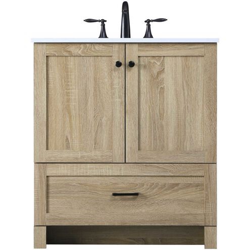 Soma 30 X 19 x 34 inch Mango Wood Single Bathroom Vanity Cabinet, 1 Open Space Cabinet, 1 Bottom Drawer, Matte Black Aluminum Hardware. 