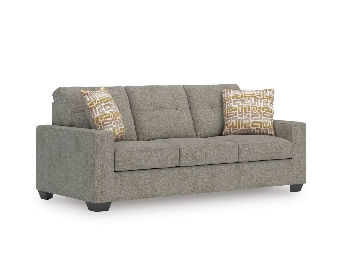 Signature Design by Ashley Fanciful Classic Light Grey 3 Seater Sleeper Sofa with Tufted Cushions and Queen Size Bi-Fold Memory Foam Pull Out Mattress, Accent Pillows Included, Overall Dimensions - W: 88 In, H: 38 In, D: 40 In 