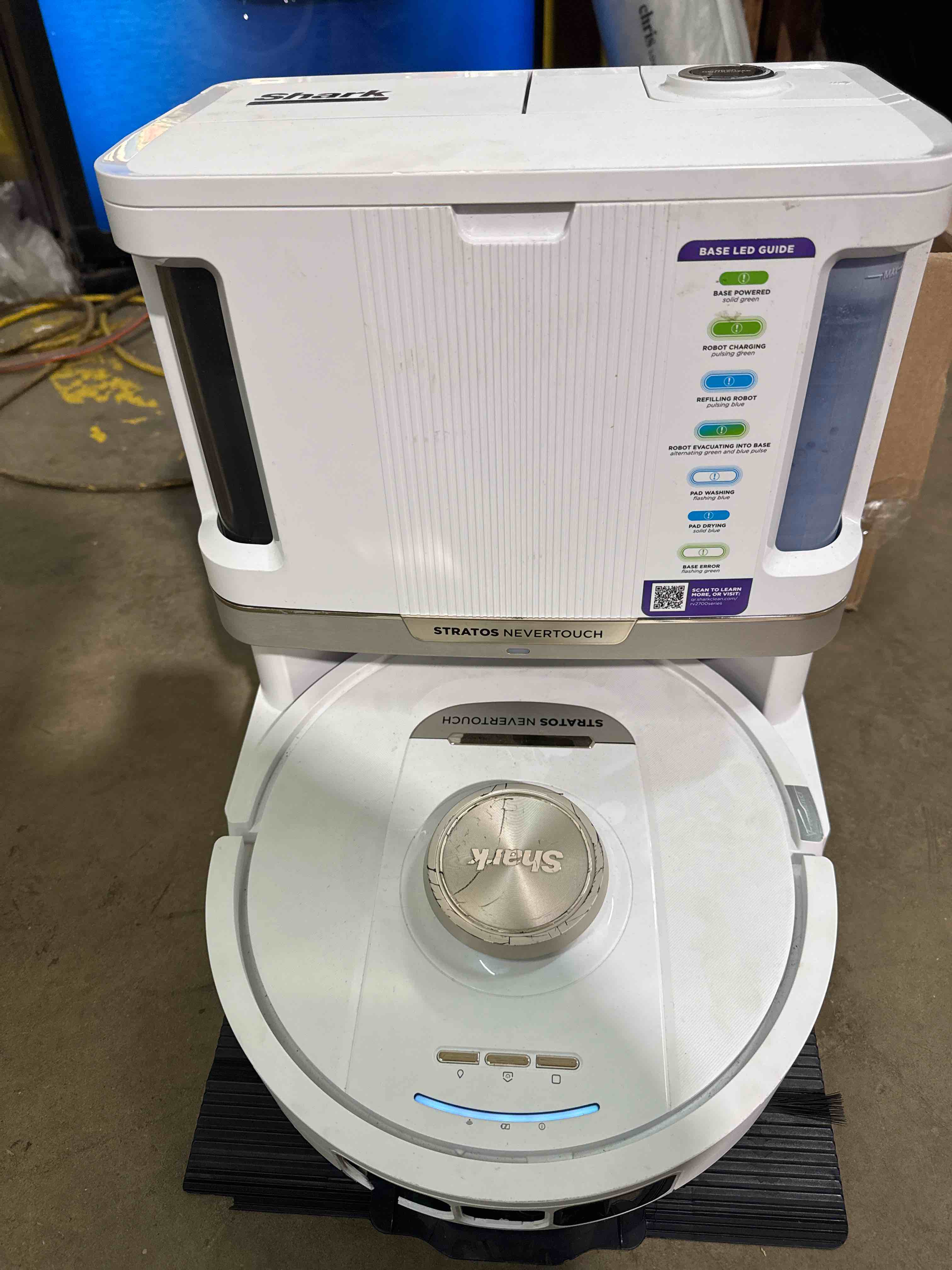 Condition photo showing As Is for Shark Stratos NeverTouch 2 in 1 Robot Vacuum & Mop. Used But Does Turn On.