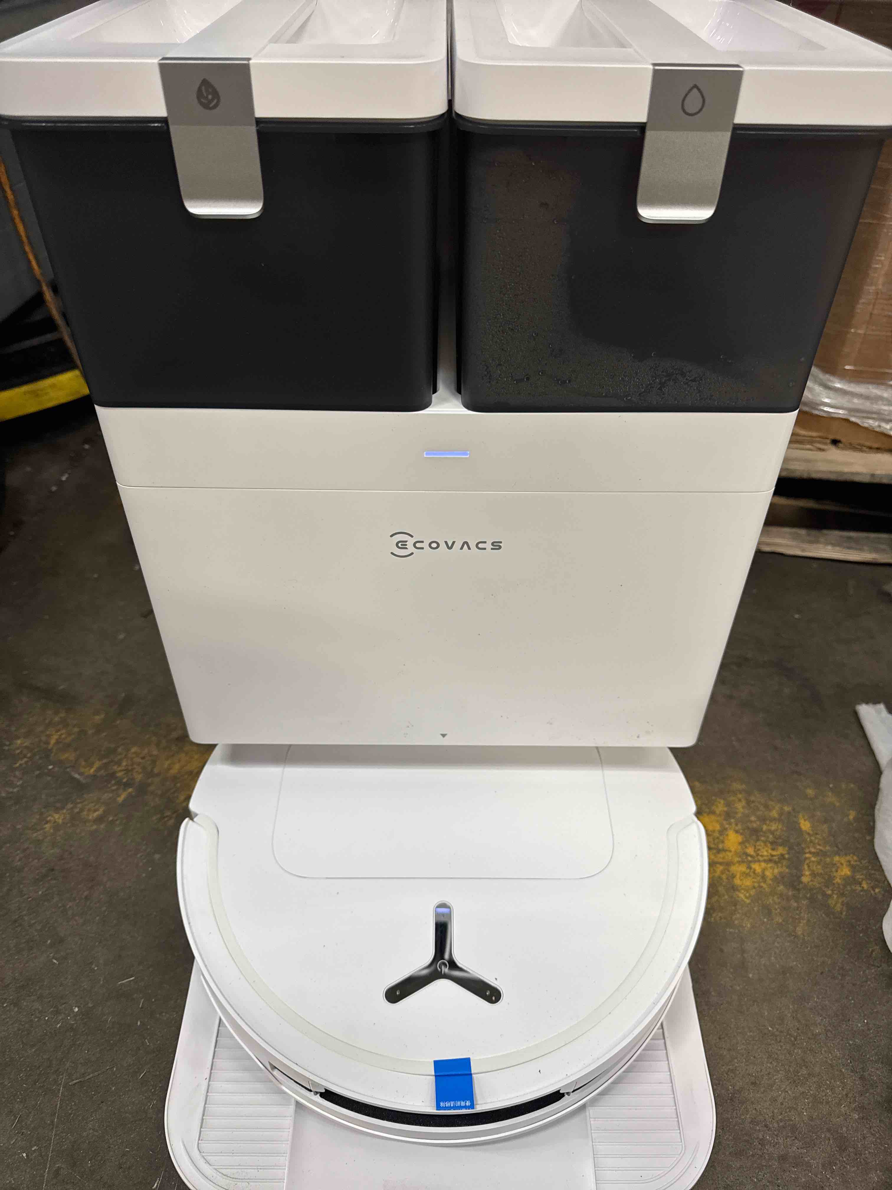 Condition photo showing Good Condition for ECOVACS DEEBOT T50 PRO Omni Robot Vacuum and Mop, Ultra-Slim, 15,000Pa Suction, ZeroTangle 2.0, TruEdge Edge Cleaning, AIVI 3D Obstacle Avoidance, Auto Mop Wash & Dry, Self-Emptying,White Gently Used, Foes Turn On