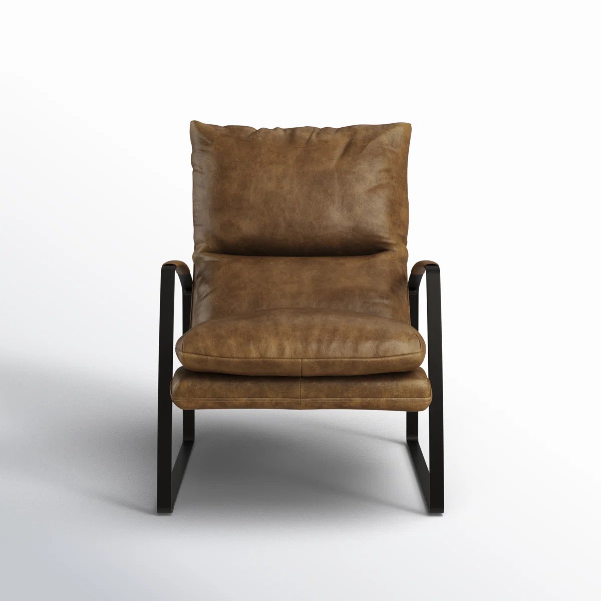 Condition photo showing New/Like New for Top Leather Dark Brown Genuine Leather Accent Lounge Chair with Metal Frame 34.75'' H X 25.5'' W X 38.5'' D
