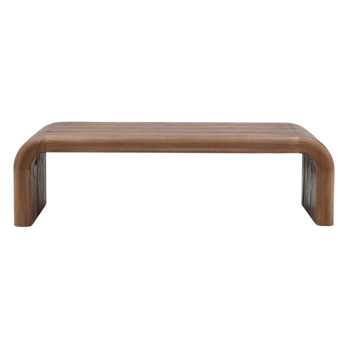 Condition photo showing Good Condition for Wynne 55" Wide Mindi Wood Medium Brown Coffee Table, Dimensions 15.74'' H X 55'' W X 31.29''D Inner Left Leg Has Slight Crack.