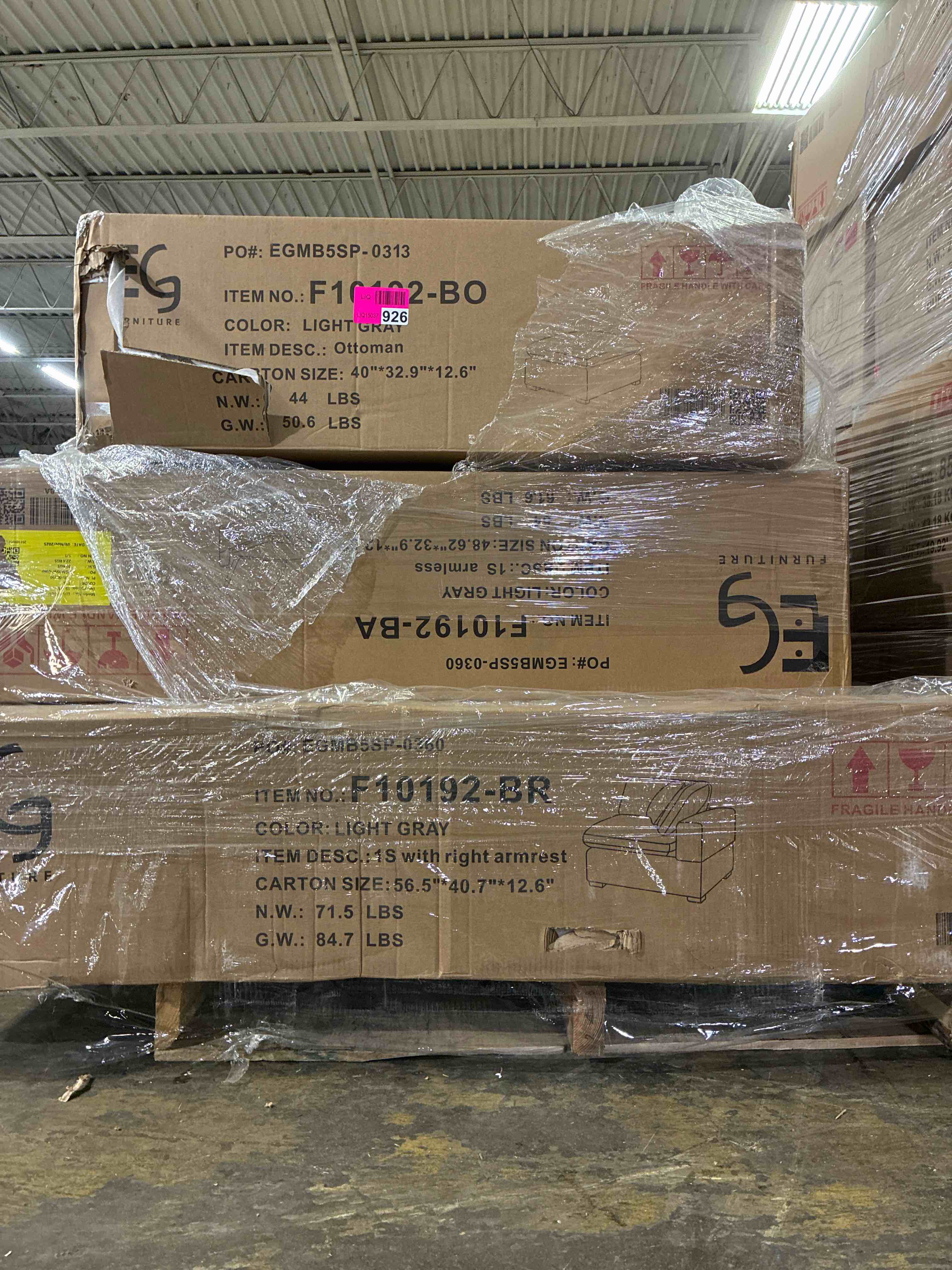 Condition photo showing New/Like New for Wilroy 6-piece Light Grey Comfy U-shaped Reversible Sofa Couch with Ottomans. 35.8'' H X 143.2'' W X 71.6'' D