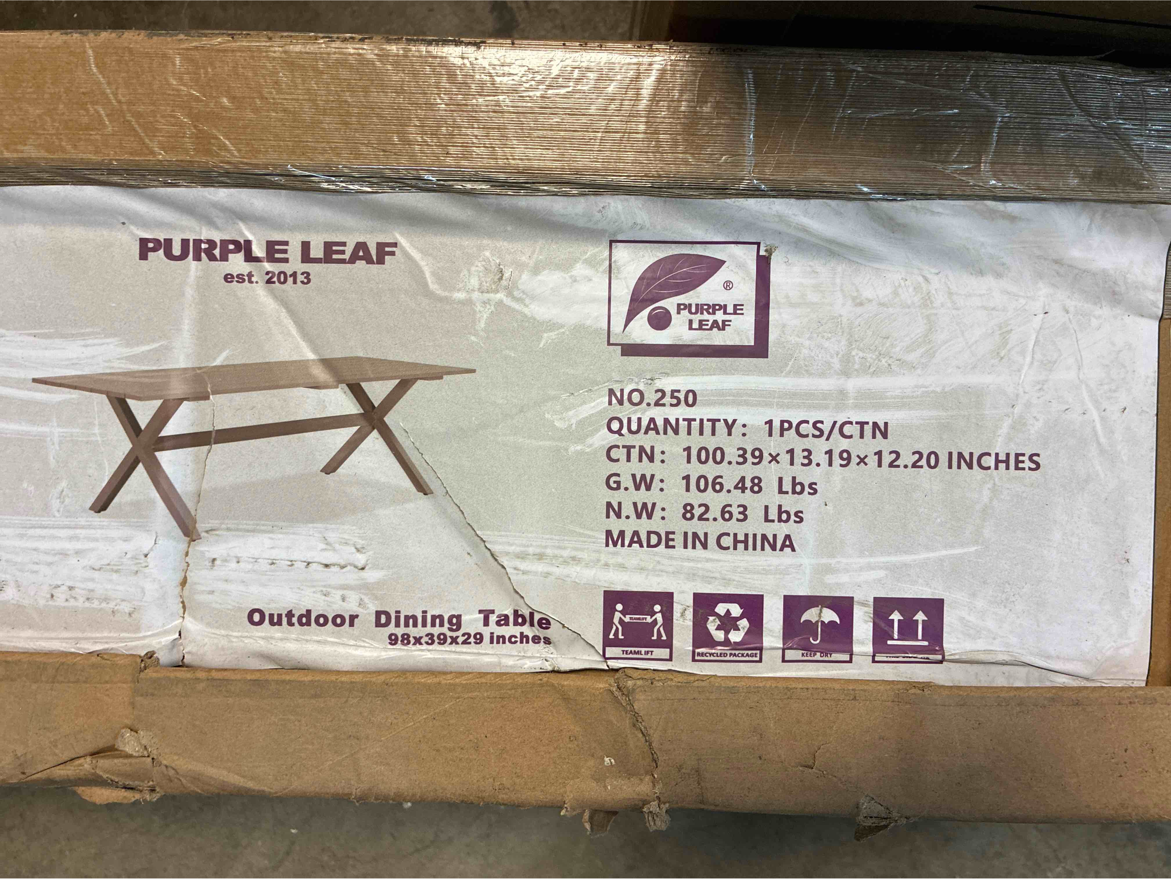 Condition photo showing New/Like New for Beige Aluminum All-Weather Rectangular Outdoor Picnic Style Dining Table, Table Height (in.) 29.13 in Table Length (in.) 80.71 in Table Width (in.) 38.58 in