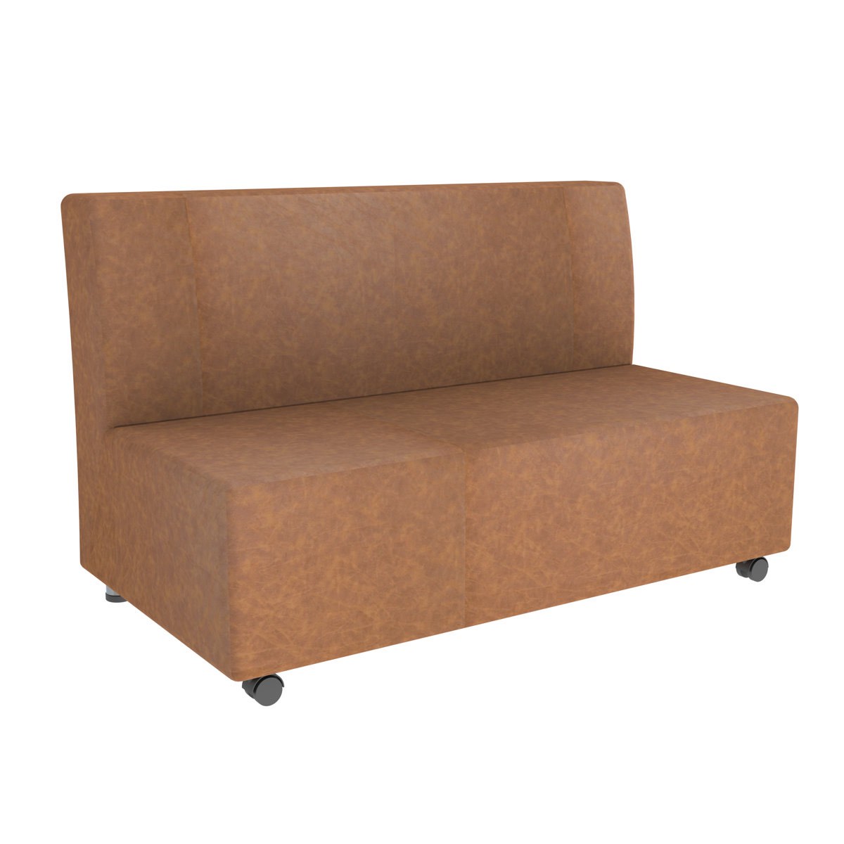 FDP Pro Series Rustic Upholstered Armless Mobile Sofa, Brown Vegan Leather, Features a built-in power hub with two AC outlets and two USB ports, Collaborative Commercial Furniture For Hotel Lobby, Office, School, Restaurant, Waiting Room, Overall Dimensions 32'' H X 28.5'' W X 51.5'' D