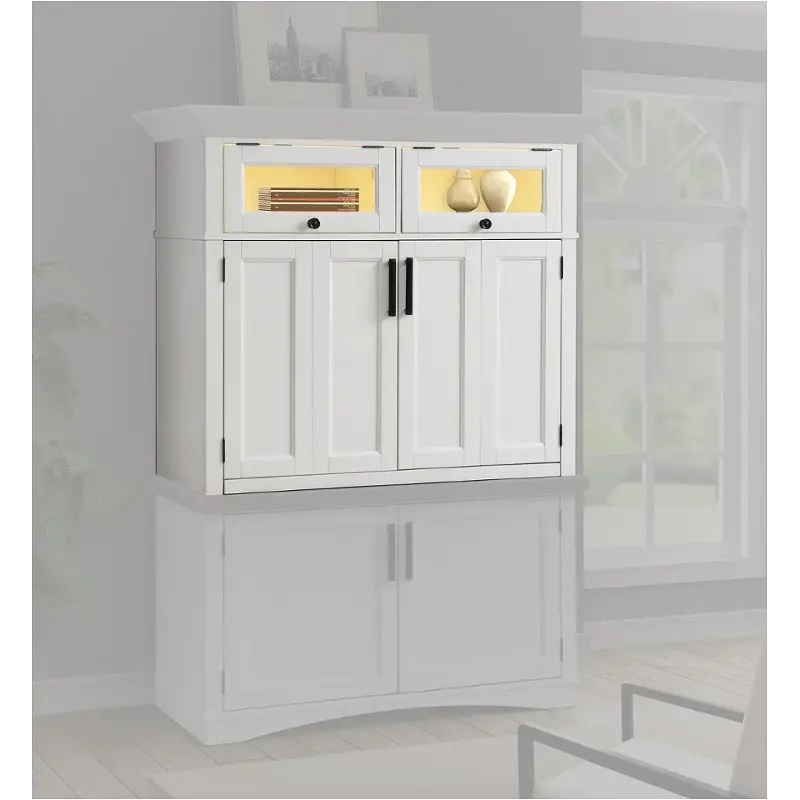 Parker House Furniture Americana Modern Work Station in Cotton Finish, with 2 Pull Out Doors, Multiple Interior Storage Compartments, Two Pull Up Drawers, and Iron Metal Handles. Can be used on its own or part of Parker House workstation Cabinet with Crown and Base Cabinet, both can be purchased through home living furniture. 54.0W x 45.0H x 22.5D