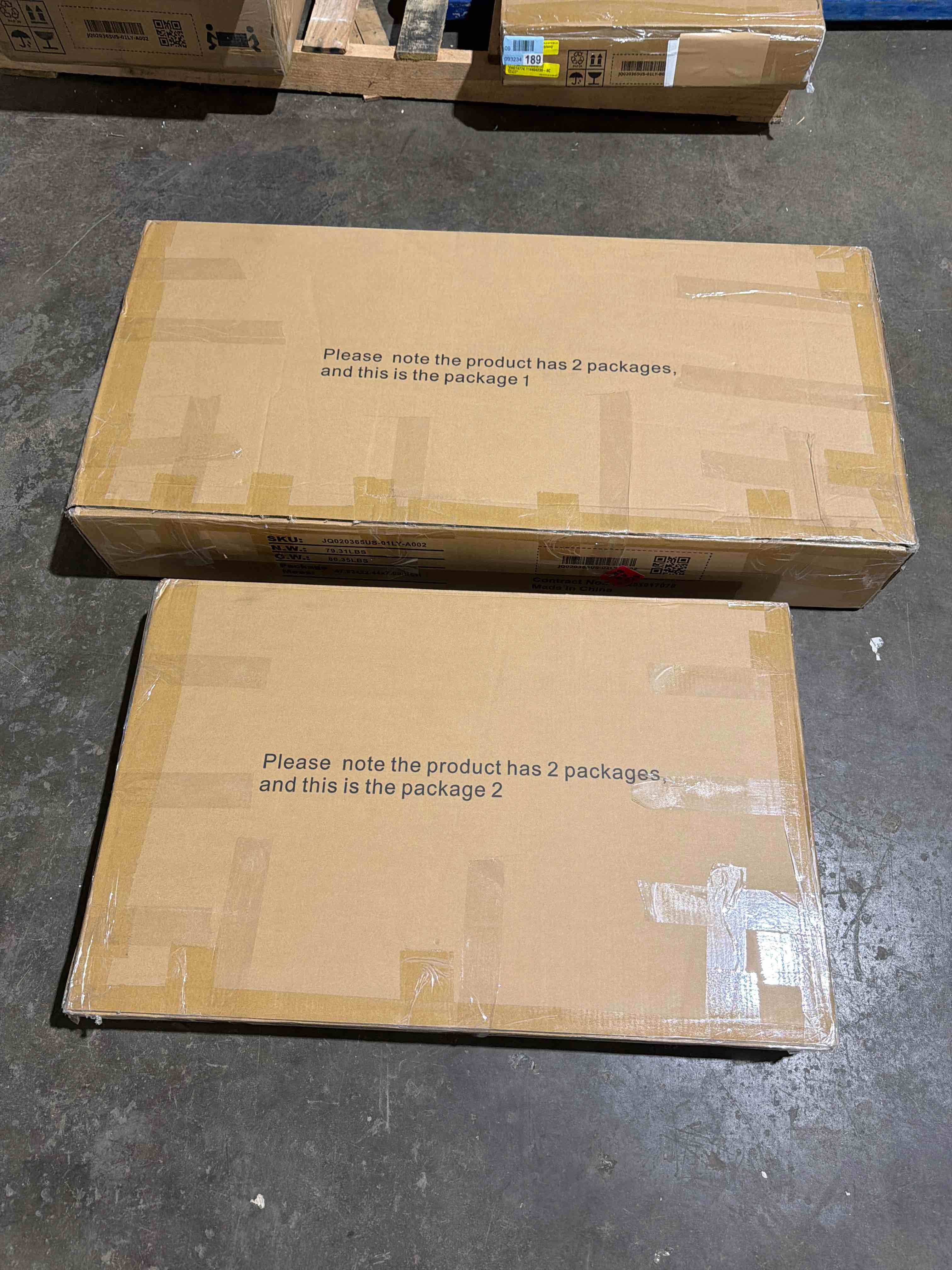 Condition photo showing New/Like New for milen armoire in white with gold finished hardware, 16 hinged doors, 4 integrated clothing rods, multiple interior shelves, solid and engineered wood construction, overall dimensions 74.8'' h x 126.8'' w x 19.3'' d, (2 boxes total)