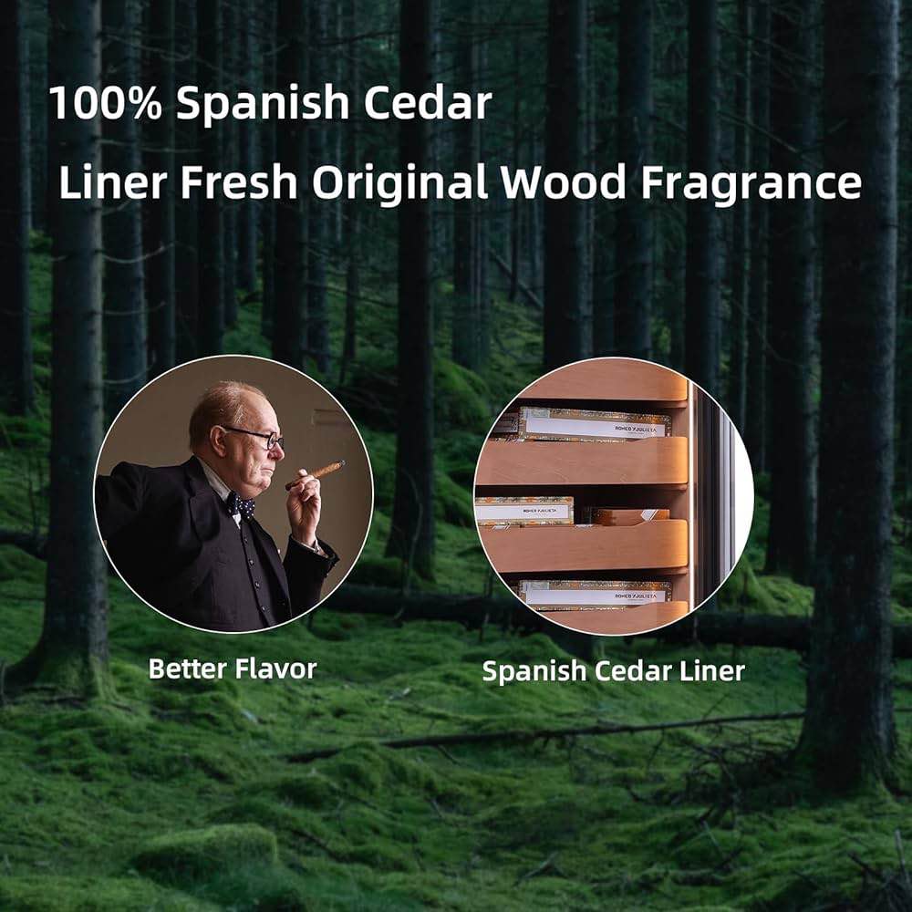 Condition photo showing New/Like New for 84l electric cigar humidor temperature & humidity control,built-in humidification system with spanish cedar wood shelves, holds up to 800 cigars,