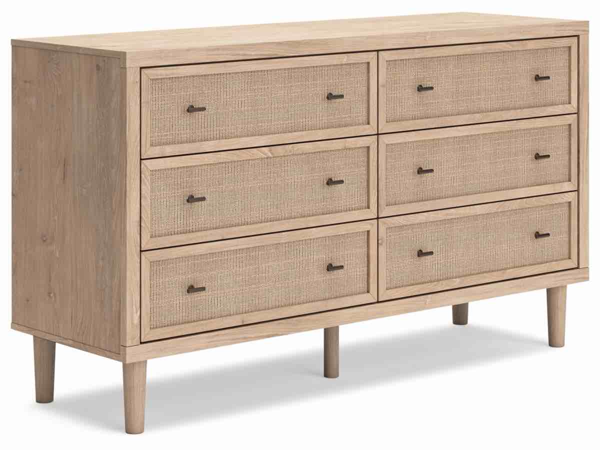 Condition photo showing Good Condition for cielden 6 drawer dresser, drawer tracks on left side need leveled and adjusted, one back panel loose (does not affect function/can be affixed with glue) 62 x 35.67 x 19.65in.