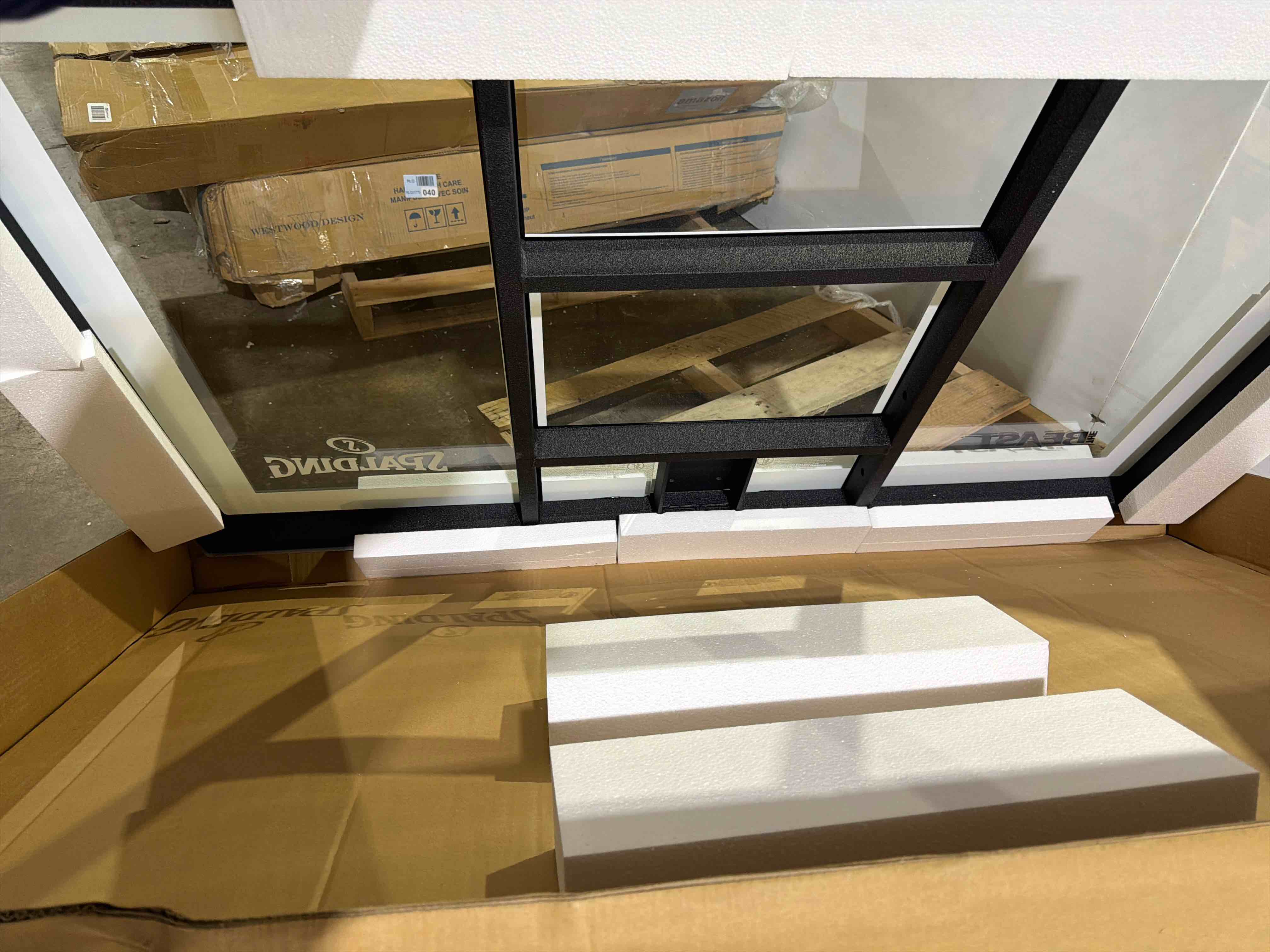 Condition photo showing New/Like New for replacement 60inch tempered glass backboard for a spalding “the beast” portable basketball hoop (model number 7b1560), backboard only, backboard frame is stainless steel with aluminum trim