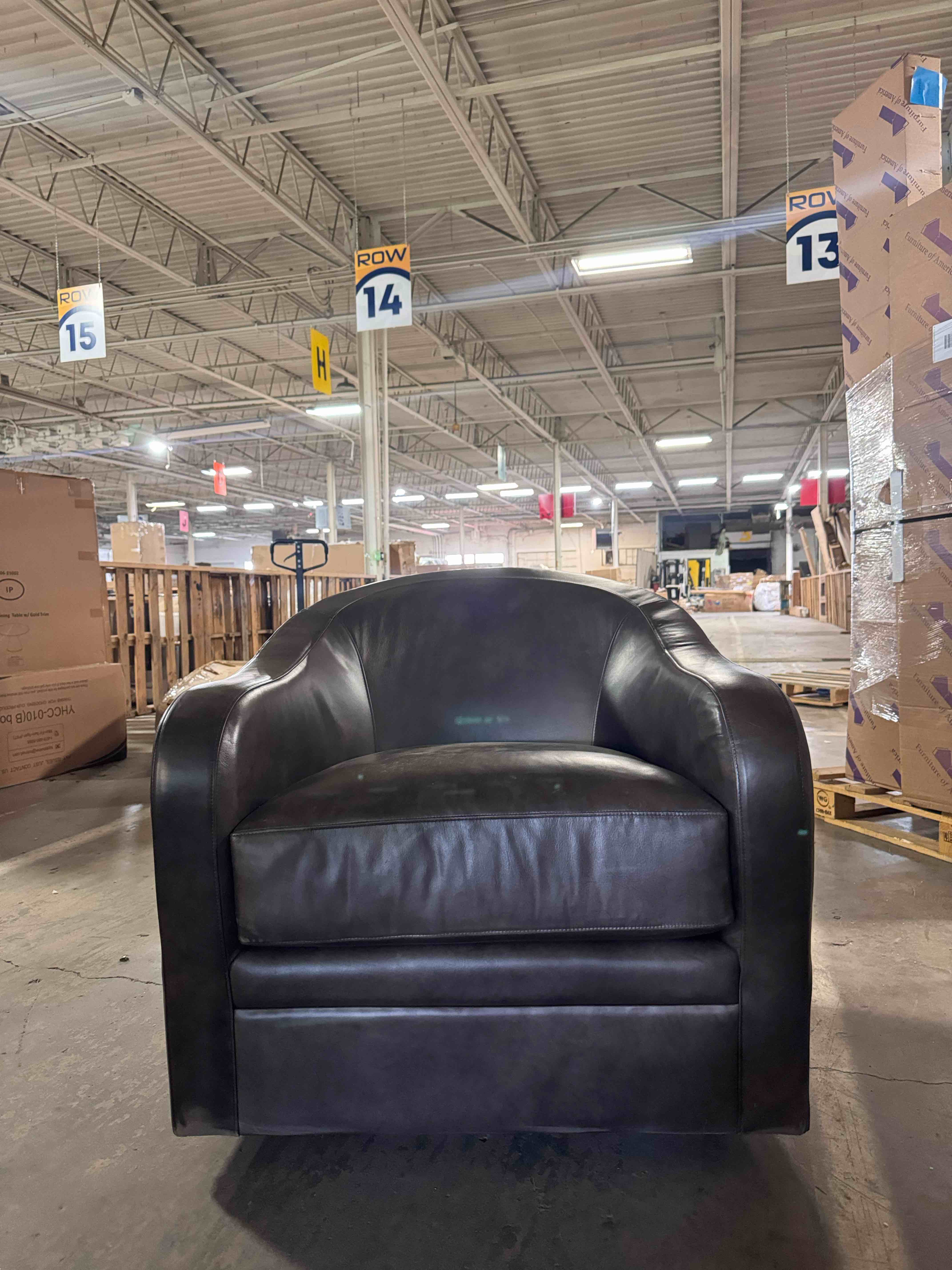 Condition photo showing New/Like New for swivel barrel chair 32.5'' h x 34'' w x 36'' d