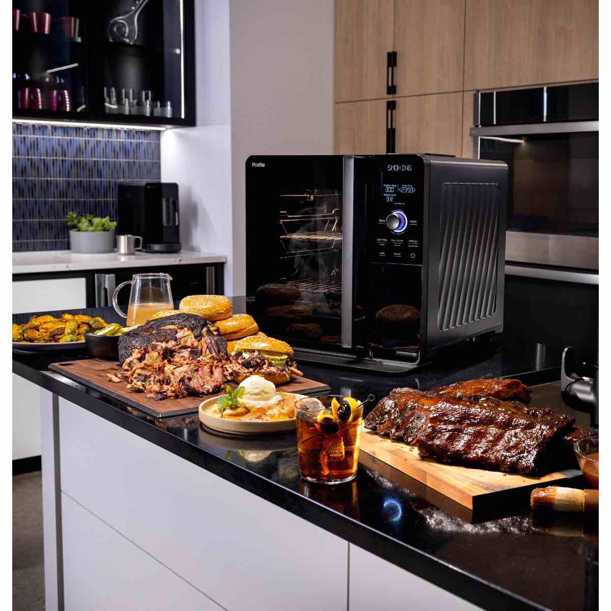 ge profile smart indoor smoker and accessories 20.35” x 16.25” x 16.5”
