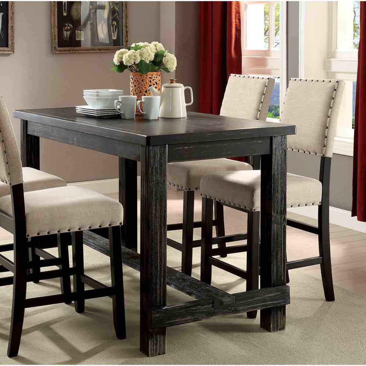 bold distressed 1pc bar table dining room table (small surface scratches in finish-pictured) 36"h × 60"l × 30"w