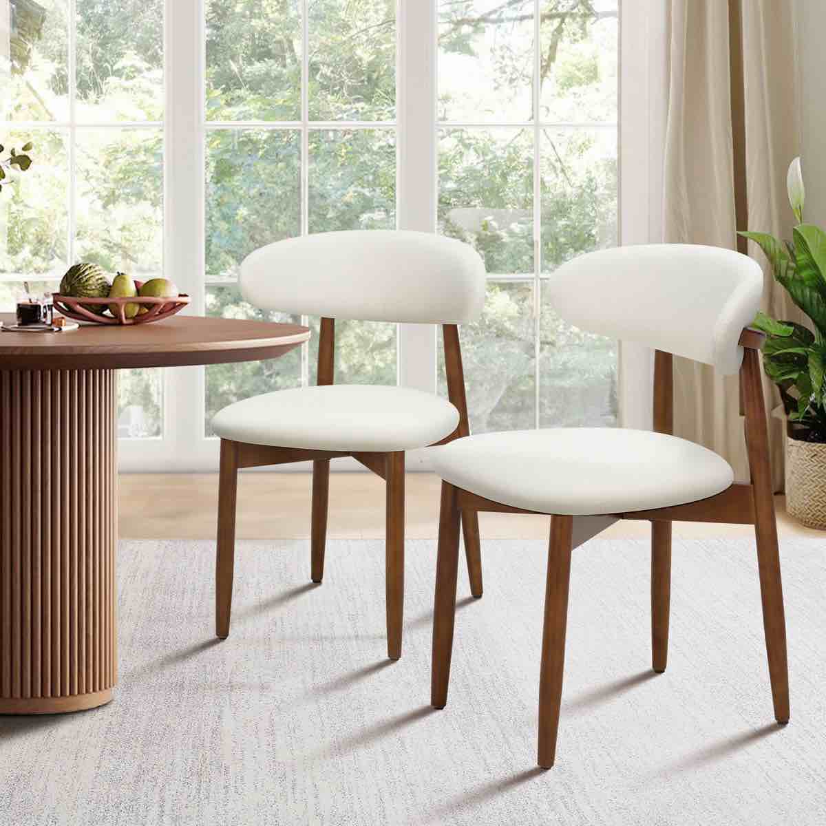 Condition photo showing New/Like New for mid-century modern wood dining chairs, upholstered vegan leather wood dining chair