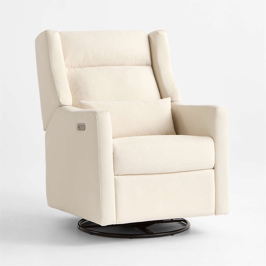 babyletto kiwi plus cream nursery swivel glider recliner chair - (good condition because of stains on the sides and at at bottom of leg rest, both pictured)