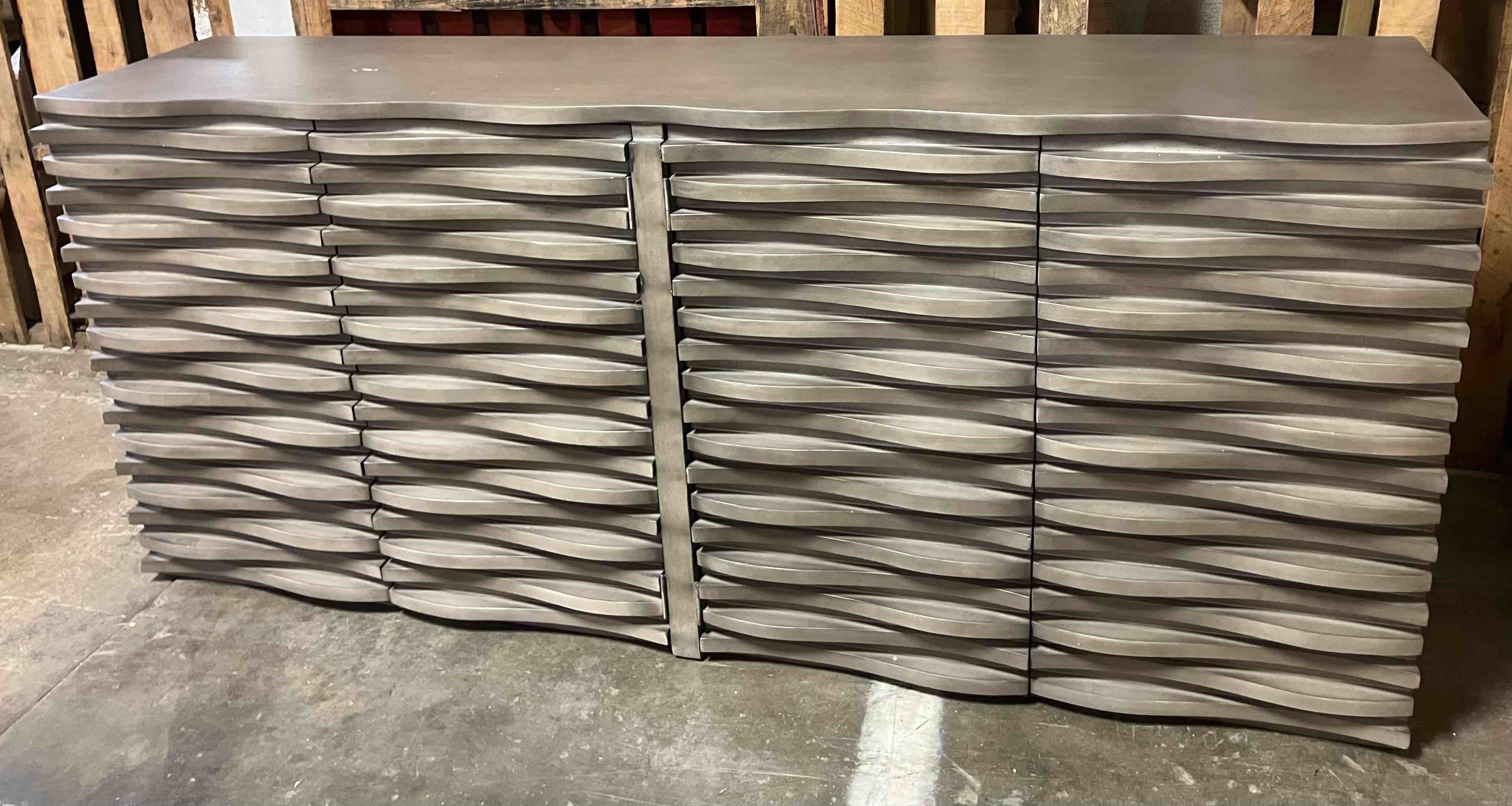 Condition photo showing Good Condition for crestview living room cabalerro wave sideboard cvfnr605 - (good condition because of chips in the finish on the top and front, pictured)