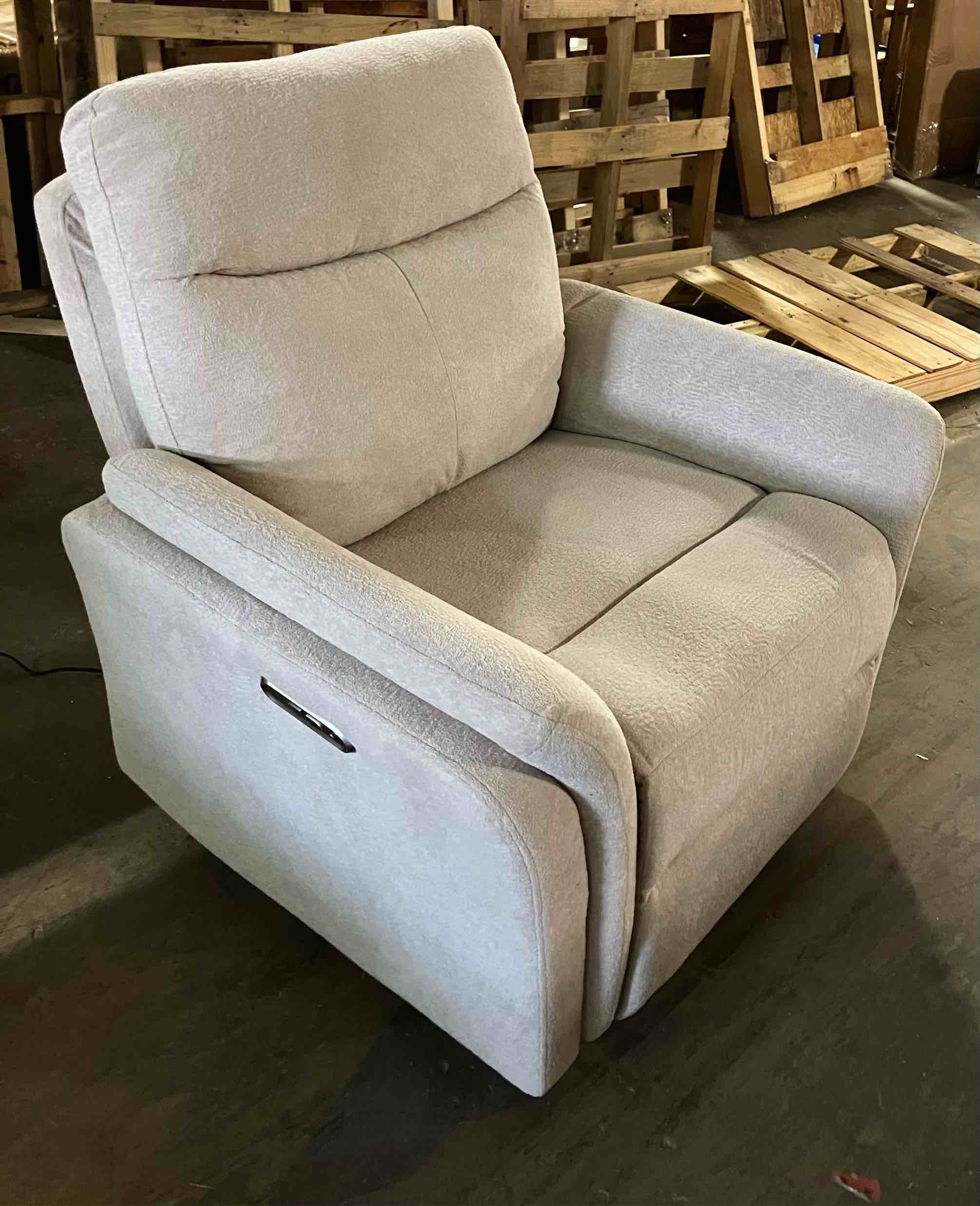 Condition photo showing New/Like New for 37" upholstered 3 in 1 swivel glider power recliner - (chair is slightly lighter than stock photos, see lot photos)
