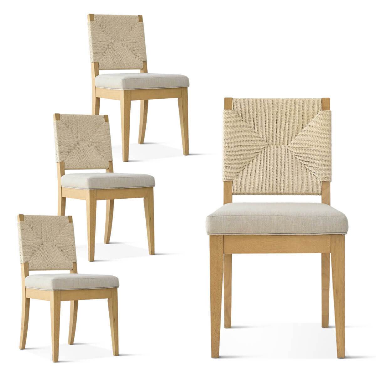 Condition photo showing New/Like New for coastal solid wood woven rope upholstered dining chairs set of 6: 33'' h x 17'' w x 20'' d