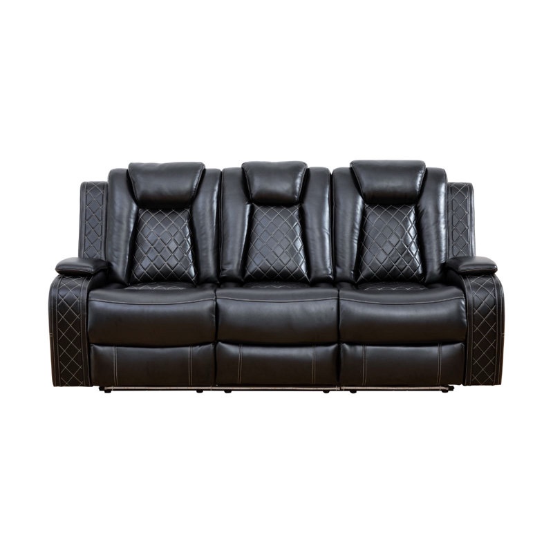 Moncher 83.5" Storage Arm Vegan Leather Power Reclining Sofa With Lighting - middle lights are the newer style than the one in the stock photos