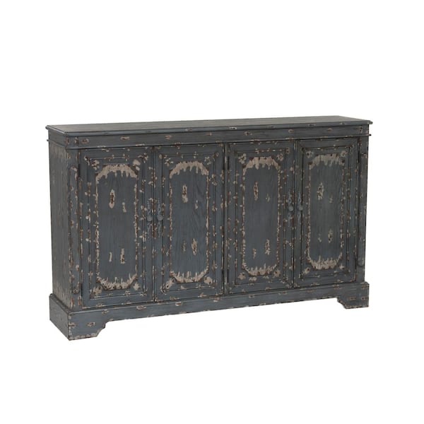 Coast to Coast Judith Distressed Blue 39.75 in. Accent Cabinet Credenza with 2-Shelves and 4-Doors