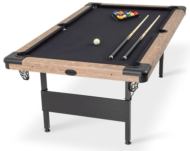 GoSports 8 ft Portable Pool Table - No Assembly Required Folding Billiard Table in Oak