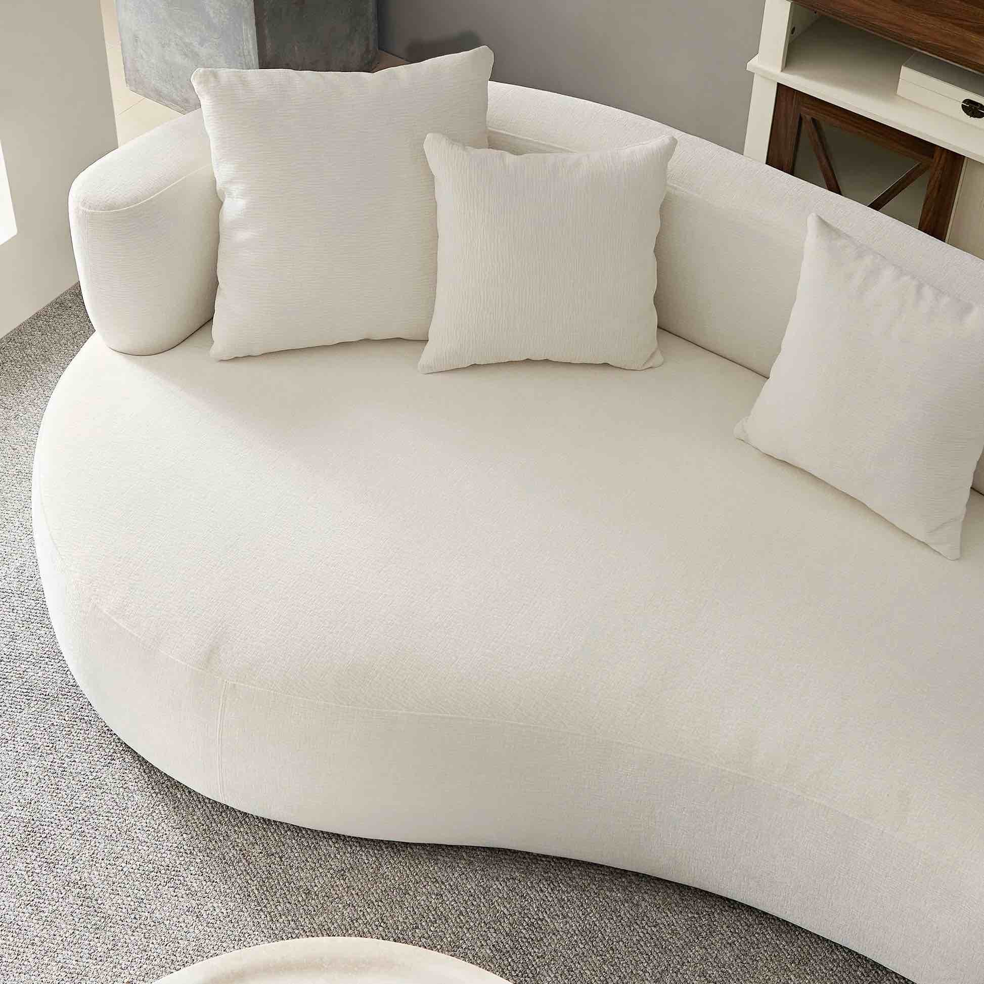 white boucle curved chaise sofa (see lot photos for exact item) 42” x 79” x 22”