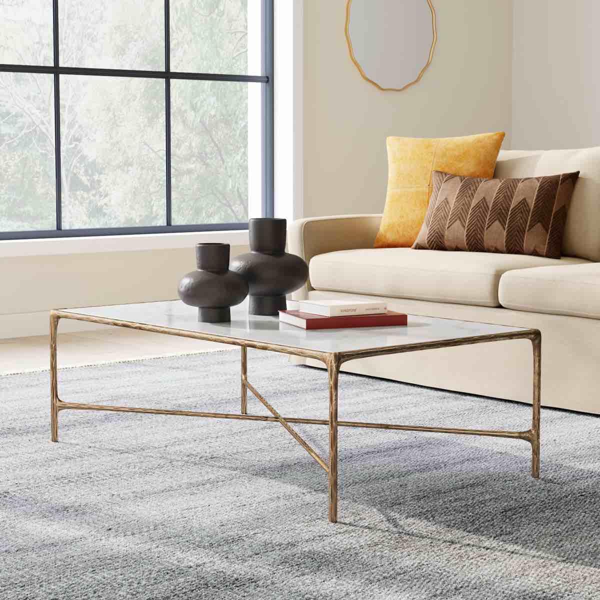 Evelynn White Marble Single Coffee Table (Table Top Cracked, can be sealed) 15'' H X 48'' W X 28'' D