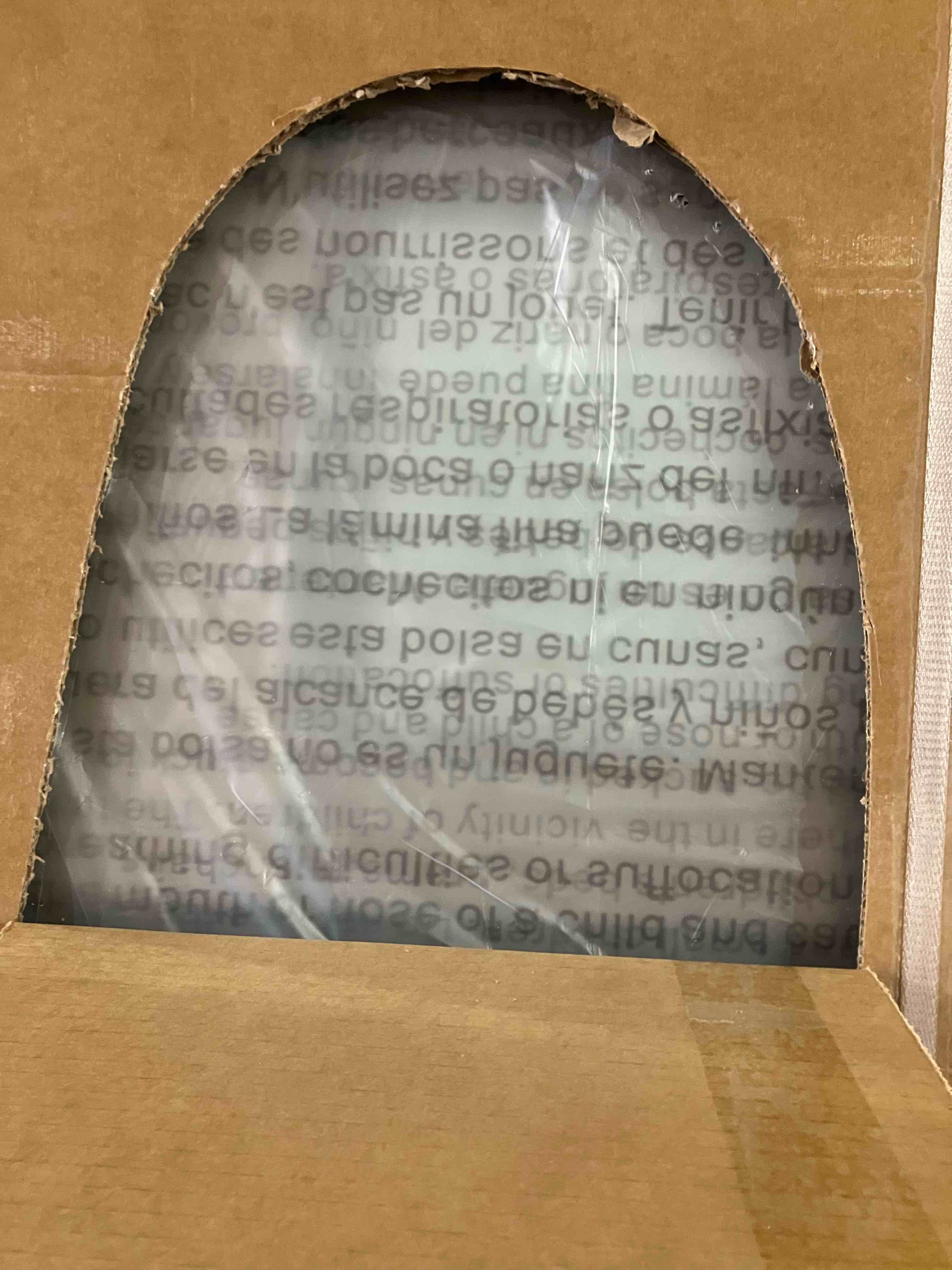 Condition photo showing New/Like New for 55-60 in. w x 76 in. h sliding frameless shower door in brushed nickel with clear tempered glass - (shower door is not the exact model shown in stock pictures, it has slightly different handles. see lot photos of box for accurate depiction)