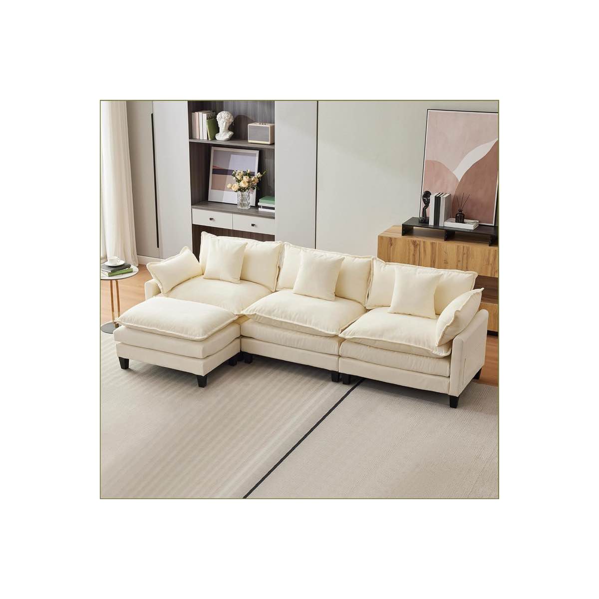 111.5" modular sectional couches for living room, 3-piece plush chenille sofa set with removable ottoman (sofa needs light cleaning, center section has a broken plastic leg-can easily be repaired or replaced) 