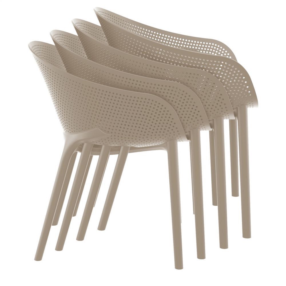 Condition photo showing New/Like New for set of 2 sky pro stacking outdoor dining chair taupe